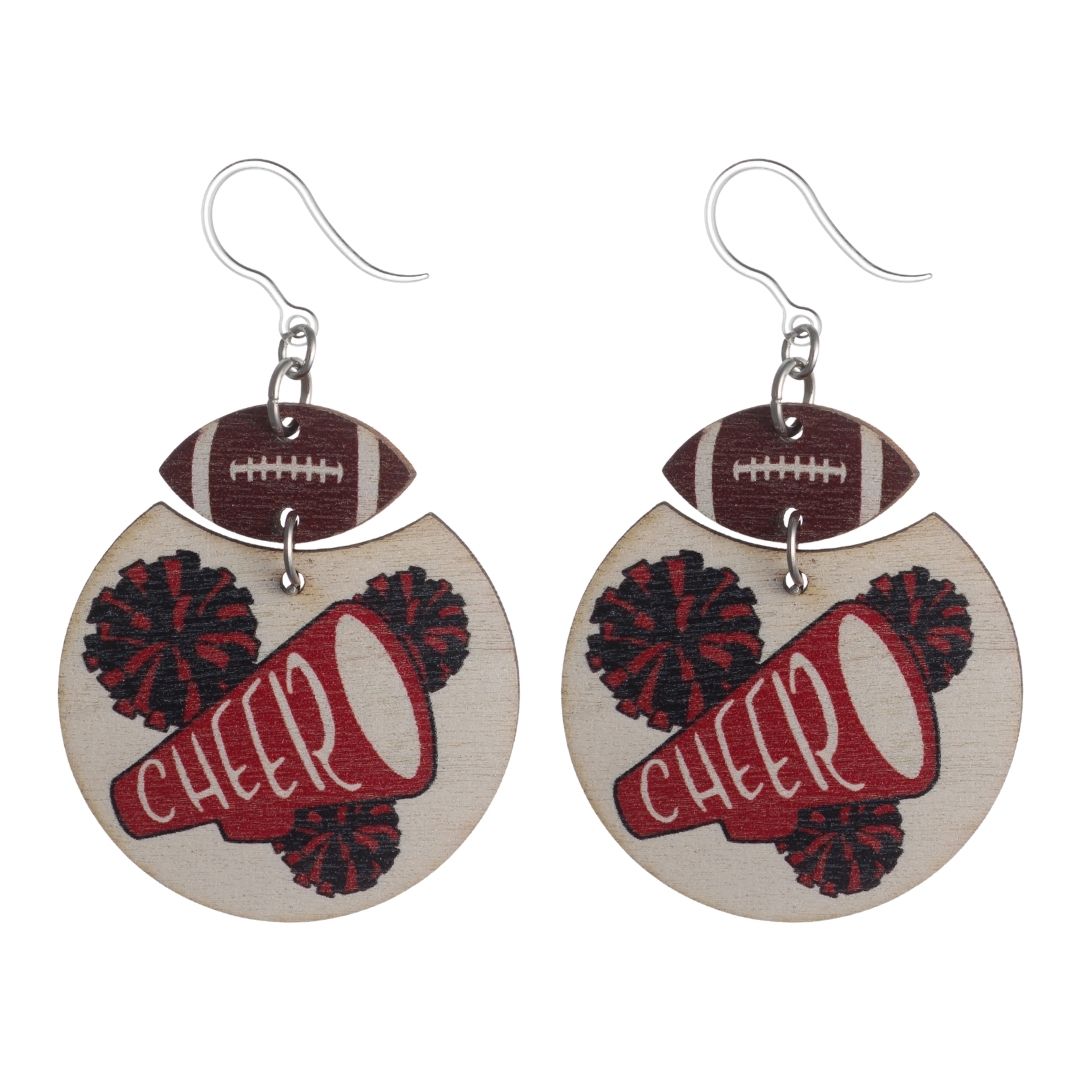 Wooden Cheer Earrings (Dangles) - red