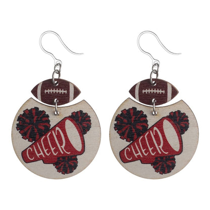 Wooden Cheer Earrings (Dangles) - red