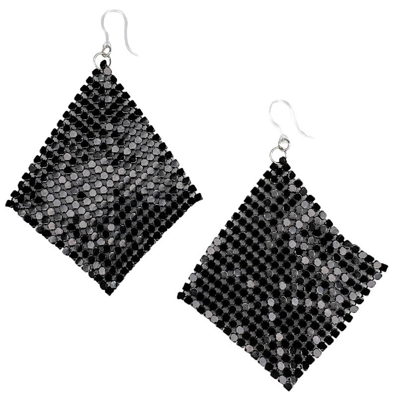 Exaggerated Chain Mail Earrings (Dangles) - black