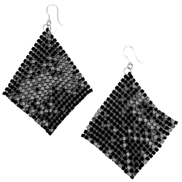 Exaggerated Chain Mail Earrings (Dangles) - black