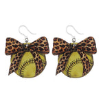 Leopard Print Bow Softball Earrings (Dangles)