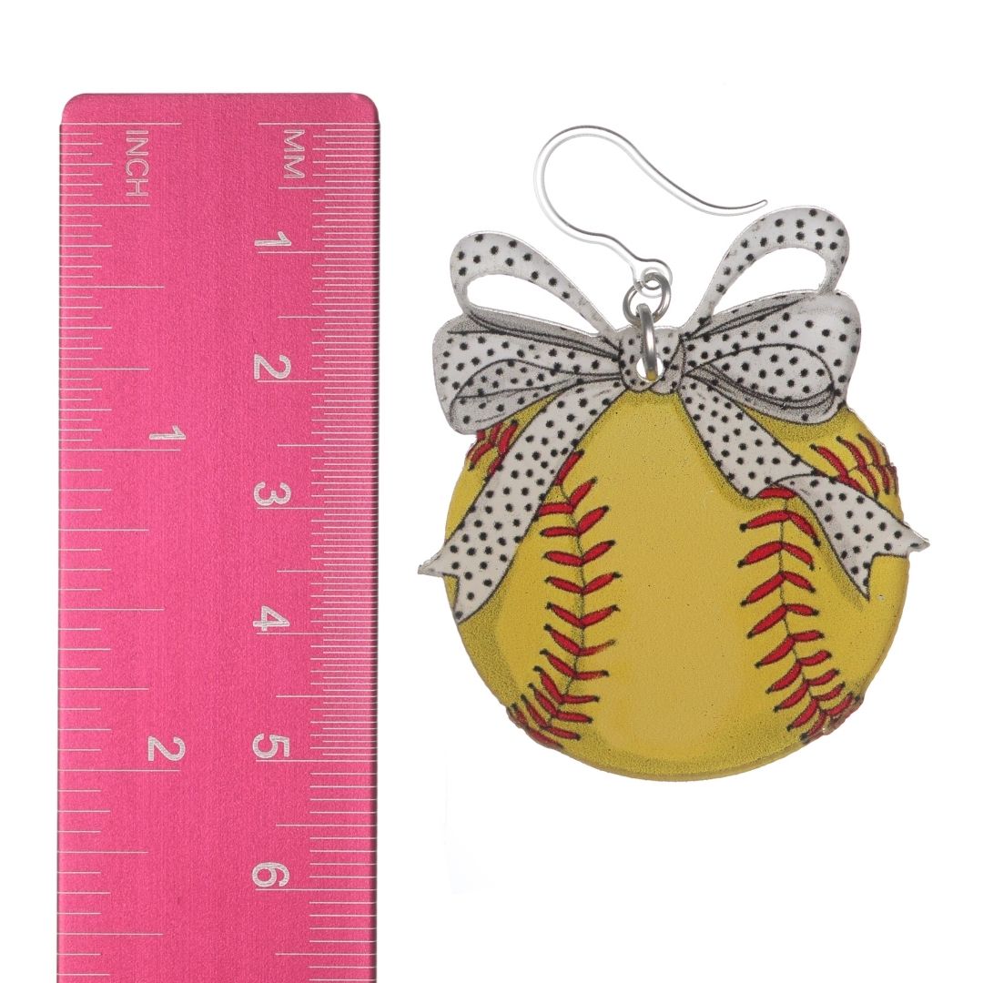 Polka Dot Bow Softball Earrings (Dangles) - size