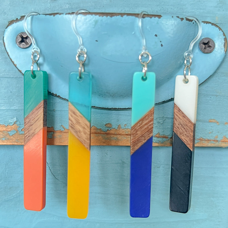 Color Block Wooden Celluloid Bar Earrings (Dangles) - all colors