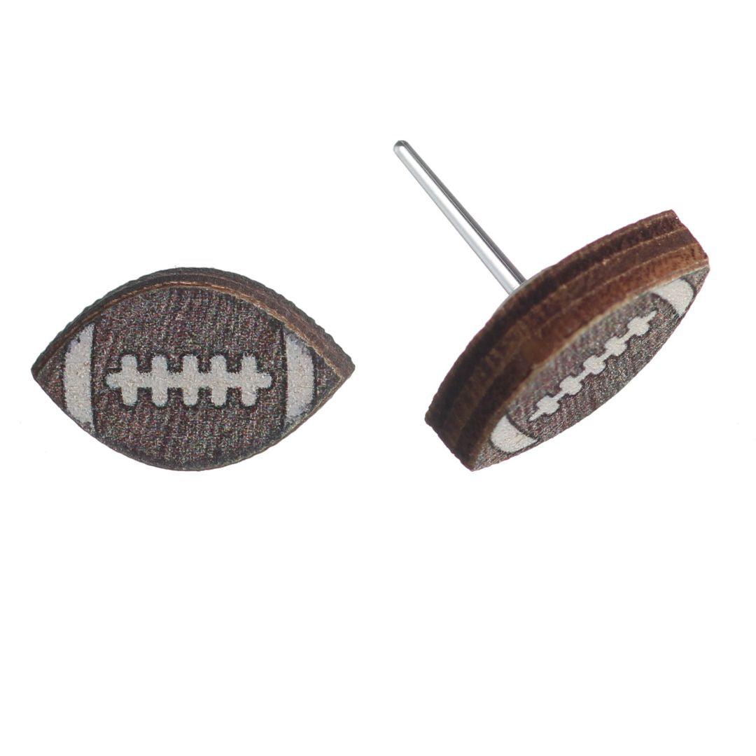 Wooden Football Earrings (Studs) - ball