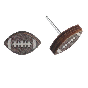Wooden Football Earrings (Studs) - ball