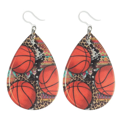 Wooden Basketball Teardrop Earrings (Dangles)
