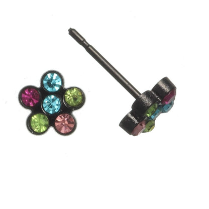 Tiny Rhinestone Flower Earrings (Studs) - black
