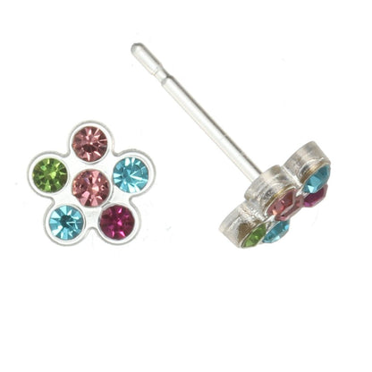 Tiny Rhinestone Flower Earrings (Studs) - clear