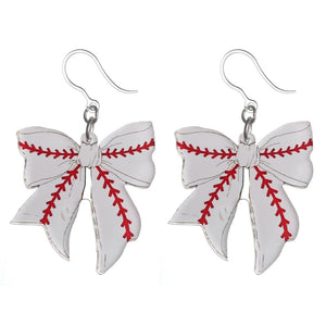 Baseball Skin Bow Earrings (Dangles)