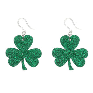 Exaggerated Glittery Shamrock Dangles Hypoallergenic Earrings for Sensitive Ears Made with Plastic Posts