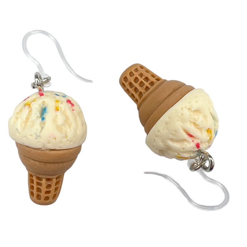 Sprinkle Ice Cream Cone Earrings (Dangles) - white