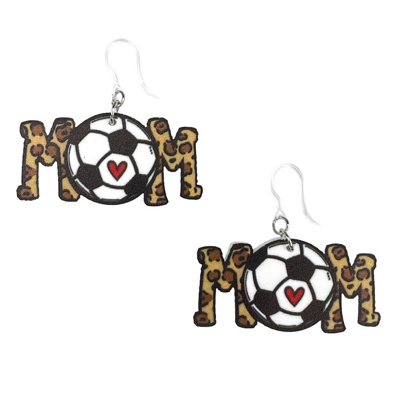 Leopard Sports Mom Earrings (Dangles) - Soccer