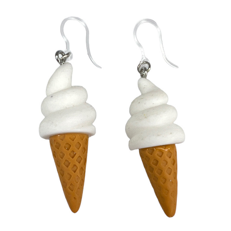 Waffle Cone Ice Cream Earrings (Dangles) - vanilla swirl