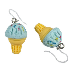 Sprinkle Ice Cream Cone Earrings (Dangles) - blue