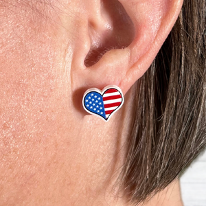 American Flag Heart Studs Hypoallergenic Earrings for Sensitive Ears Made with Plastic Posts