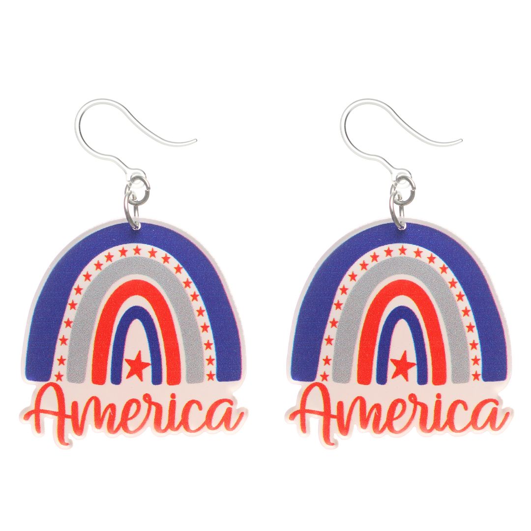 America Rainbow Dangles Hypoallergenic Earrings for Sensitive Ears Made with Plastic Posts