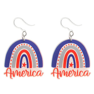 America Rainbow Dangles Hypoallergenic Earrings for Sensitive Ears Made with Plastic Posts