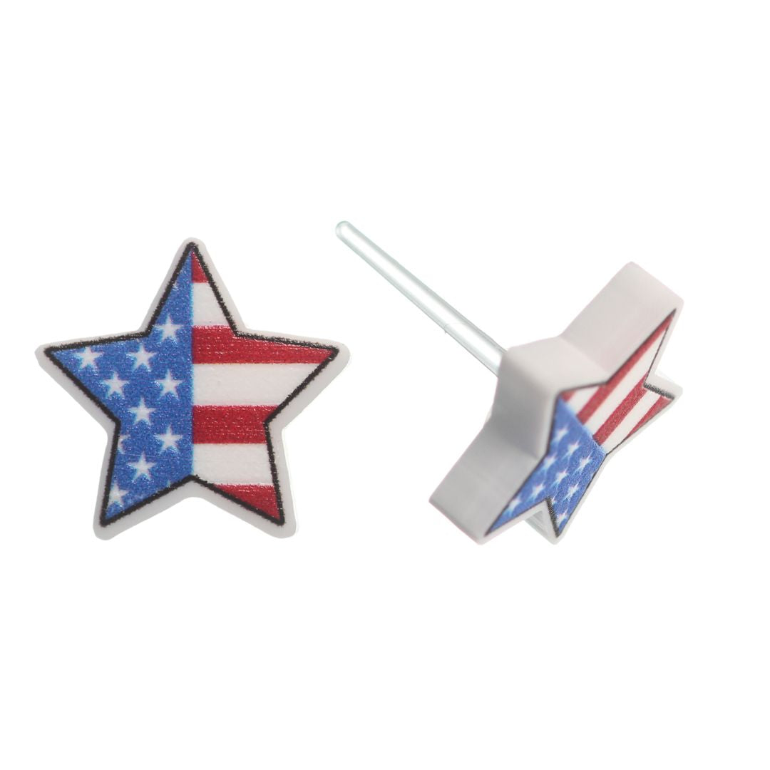 American Flag Star Studs Hypoallergenic Earrings for Sensitive Ears Made with Plastic Posts