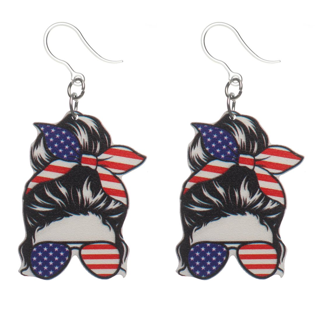 American Messy Bun Dangles Hypoallergenic Earrings for Sensitive Ears Made with Plastic Posts