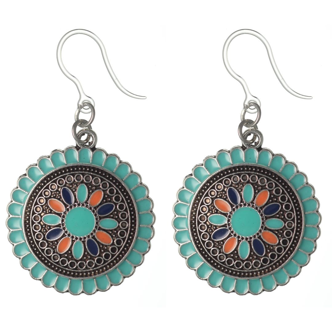 Aztec Stone Flower Dangles Hypoallergenic Earrings for Sensitive Ears Made with Plastic Posts