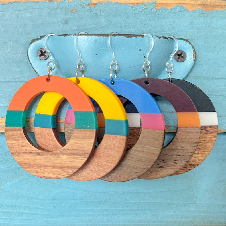 Exaggerated Wooden Celluloid Earrings (Dangles) - all colors
