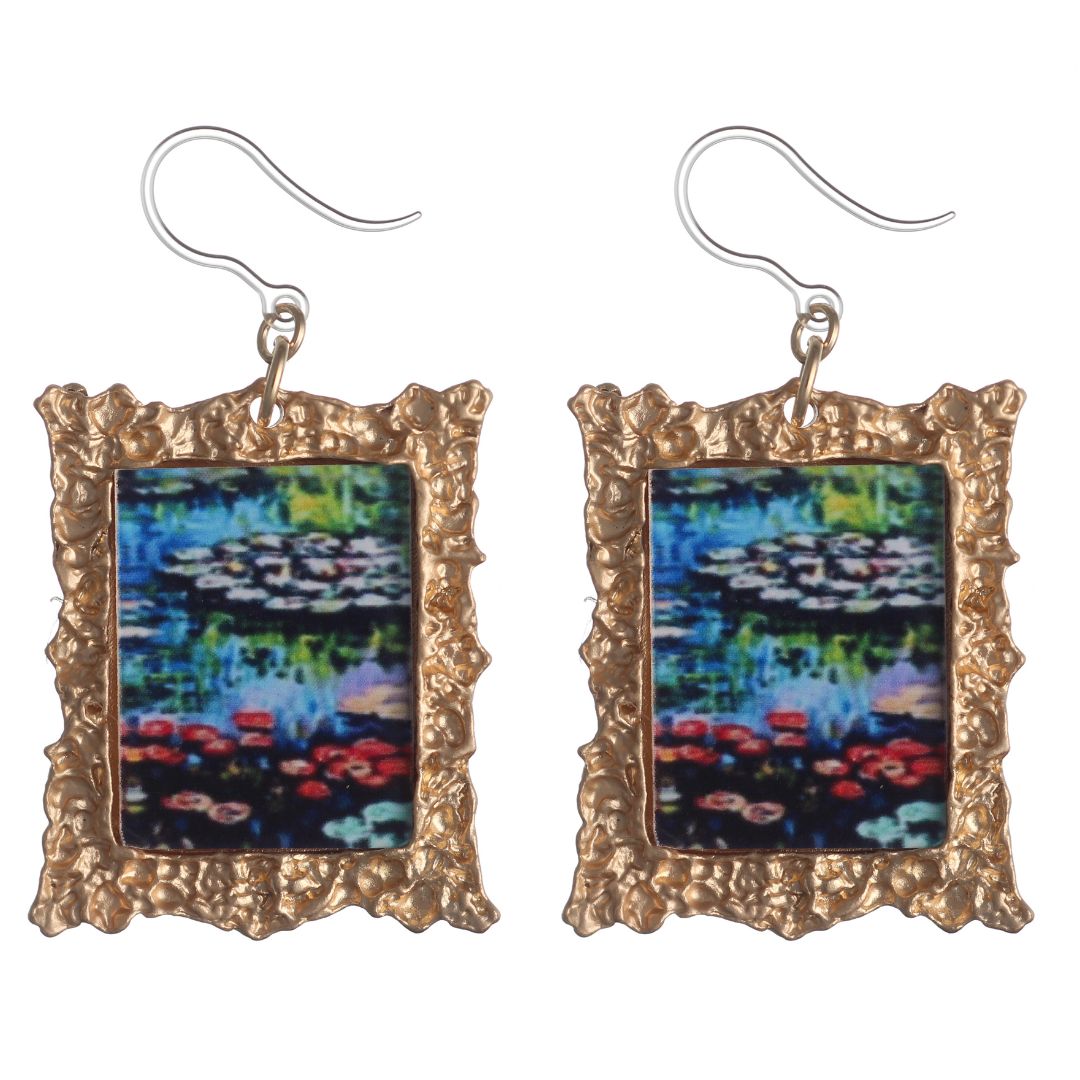 Exaggerated Monet Framed Art Earrings (Dangles) - blue