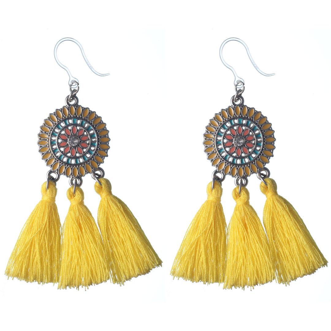 Bohemian Sun Tassels Dangles Hypoallergenic Earrings for Sensitive Ears Made with Plastic Posts