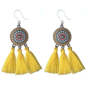 Bohemian Sun Tassels Dangles Hypoallergenic Earrings for Sensitive Ears Made with Plastic Posts