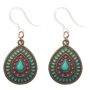 Brassy Stone Dangles Hypoallergenic Earrings for Sensitive Ears Made with Plastic Posts