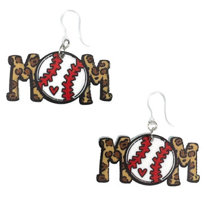 Leopard Sports Mom Earrings (Dangles) - Baseball