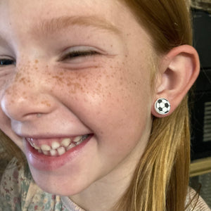 Soccer Ball Studs Hypoallergenic Earrings for Sensitive Ears Made with Plastic Posts
