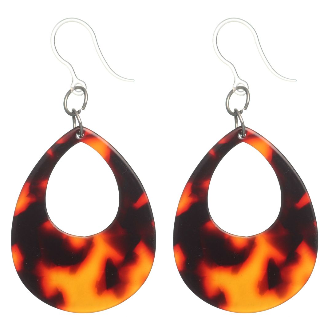 Celluloid Tortoise Teardrop Dangles Hypoallergenic Earrings for Sensitive Ears Made with Plastic Posts