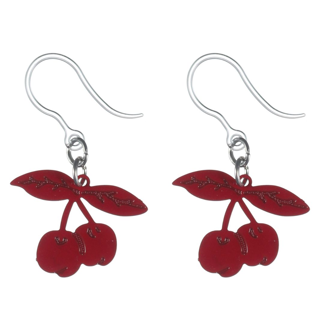 Red Cherry Dangles Hypoallergenic Earrings for Sensitive Ears Made with Plastic Posts