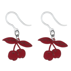 Red Cherry Dangles Hypoallergenic Earrings for Sensitive Ears Made with Plastic Posts