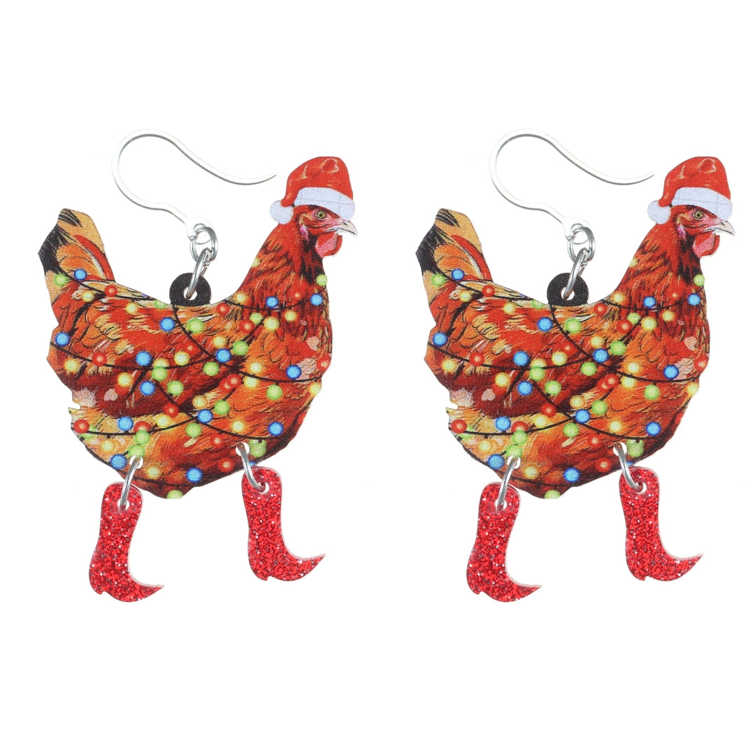 Exaggerated Christmas Chicken Earrings (Dangles)
