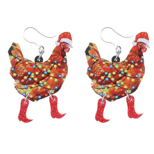 Exaggerated Christmas Chicken Earrings (Dangles)