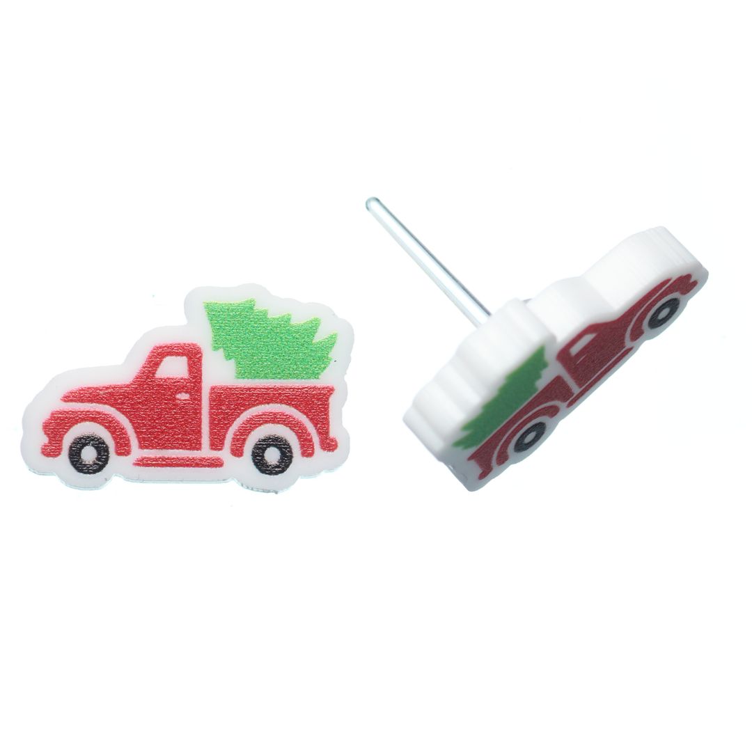 Christmas Tree Truck Studs Hypoallergenic Earrings for Sensitive Ears Made with Plastic Posts