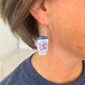Coffee Teach Repeat Dangles Hypoallergenic Earrings for Sensitive Ears with Plastic Posts
