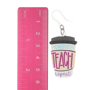 Coffee Teach Repeat Dangles Hypoallergenic Earrings for Sensitive Ears Made with Plastic Posts