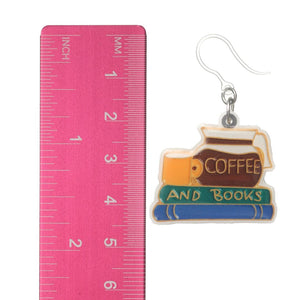 Coffee and Book Dangles Hypoallergenic Earrings for Sensitive Ears Made with Plastic Posts