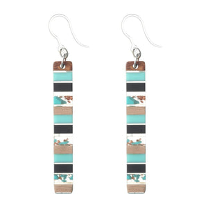 Color Pop Wooden Celluloid Bar Earrings (Dangles) - turquoise