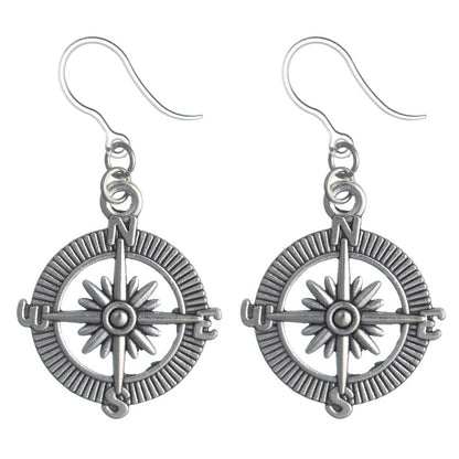 Compass Rose Dangles Hypoallergenic Earrings for Sensitive Ears Made with Plastic Posts
