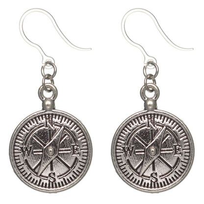 Compass Dangles Hypoallergenic Earrings for Sensitive Ears Made with Plastic Posts