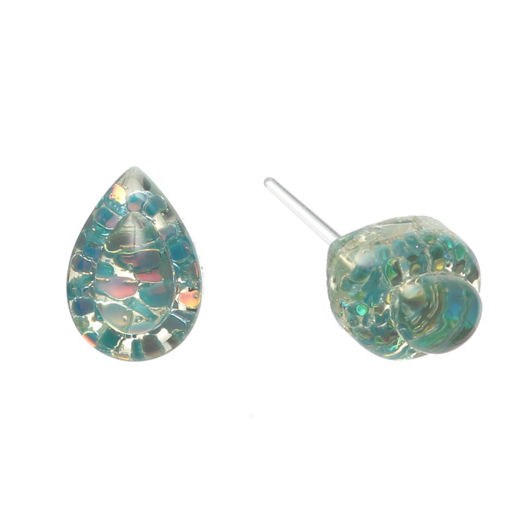 Confetti Teardrop Studs Hypoallergenic Earrings for Sensitive Ears Made with Plastic Posts