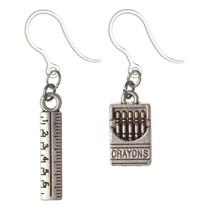 Crayon & Ruler Dangles Hypoallergenic Earrings for Sensitive Ears Made with Plastic Posts