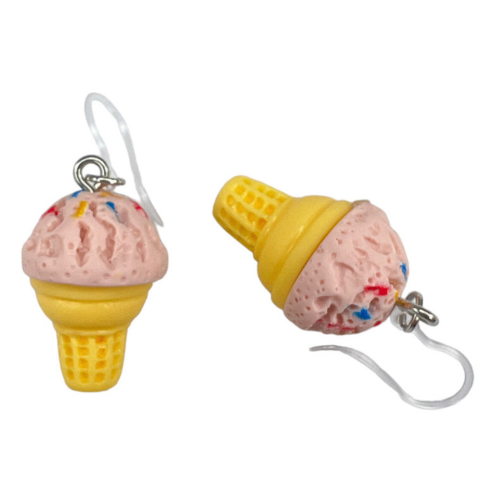 Sprinkle Ice Cream Cone Earrings (Dangles) - pink