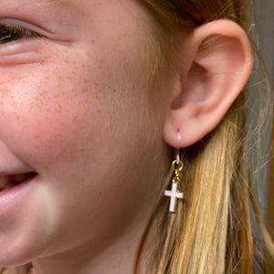 Gold Rimmed Cross Dangles Hypoallergenic Earrings for Sensitive Ears Made with Plastic Posts