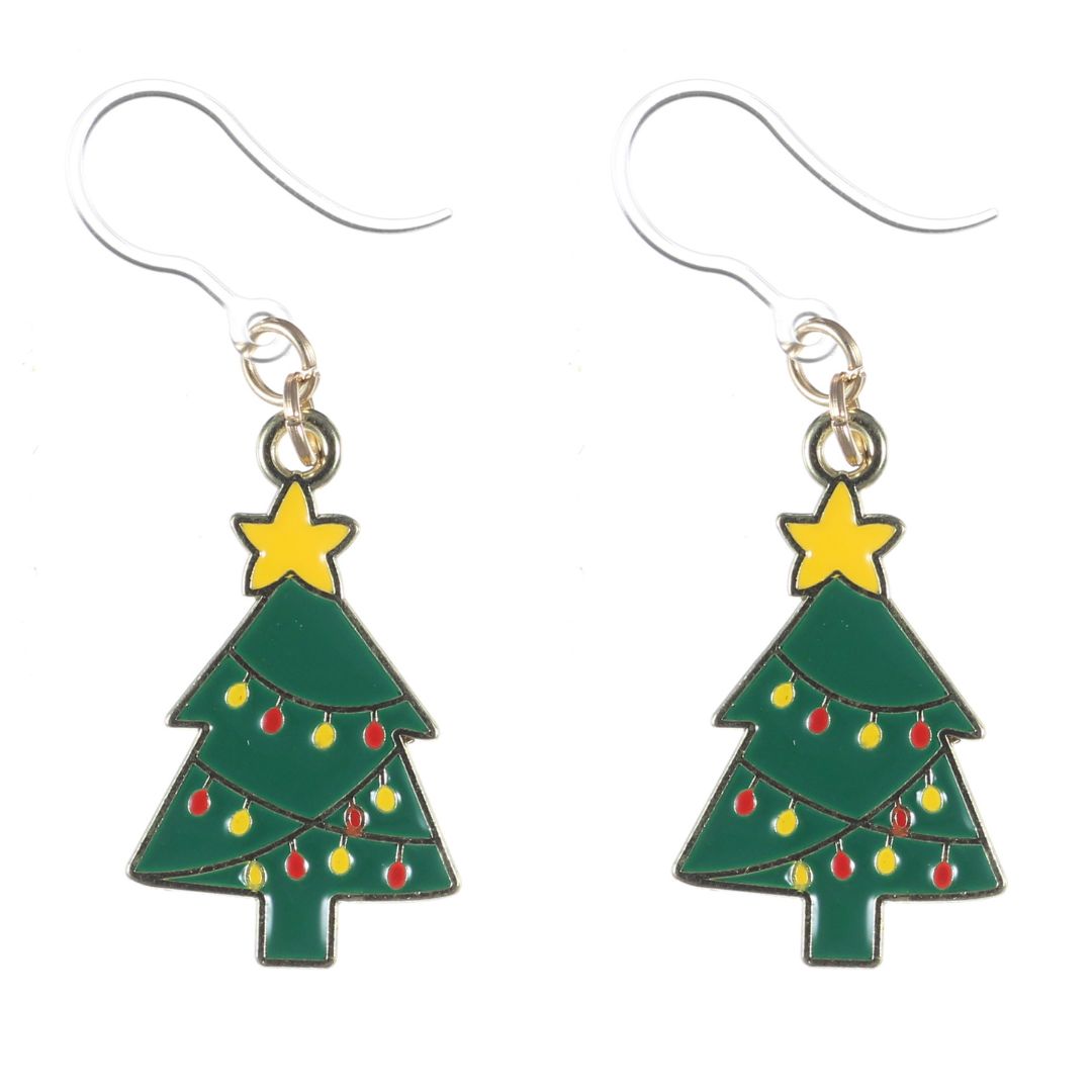 Decorated Christmas Tree Dangles Hypoallergenic Earrings for Sensitive Ears Made with Plastic Posts
