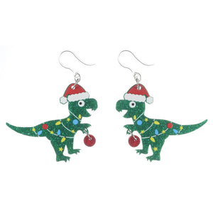 Exaggerated Christmas T-Rex Earrings (Dangles)