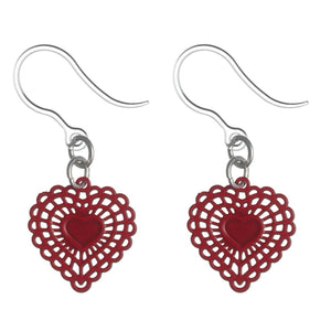 Doily Heart Dangles Hypoallergenic Earrings for Sensitive Ears Made with Plastic Posts